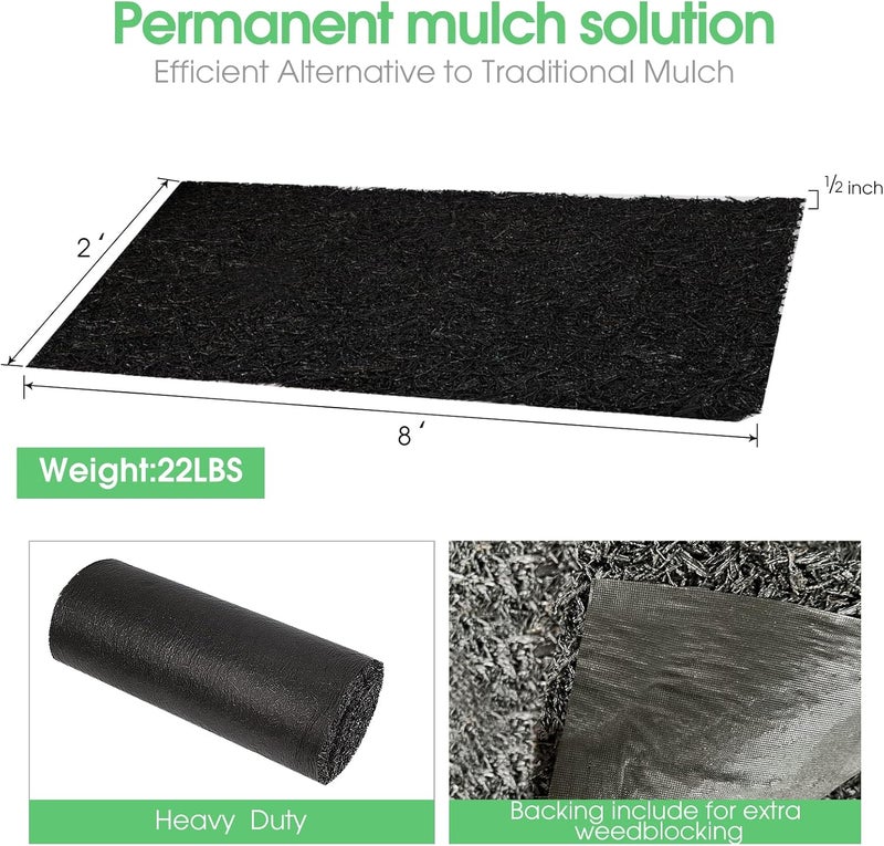 Harmiden Store Recycled Rubber Mulch Mat Roll Black Permanent Mulch Walkway Pathway for Landscaping Outdoor 8' x 2' - Image 2